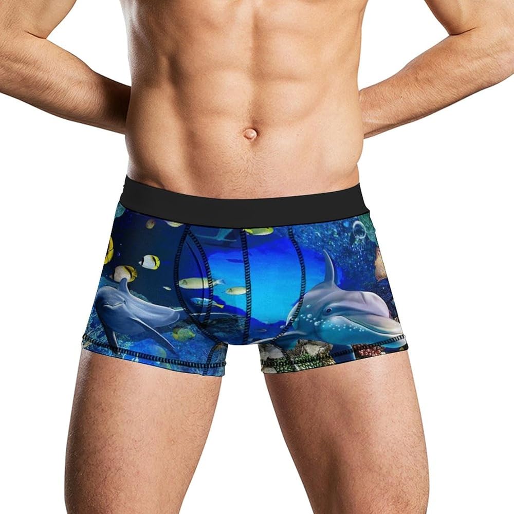 Blue Sea World Coral Dolphin Men's Boxer Briefs Soft Lightweight Underwear Stretch Trunks