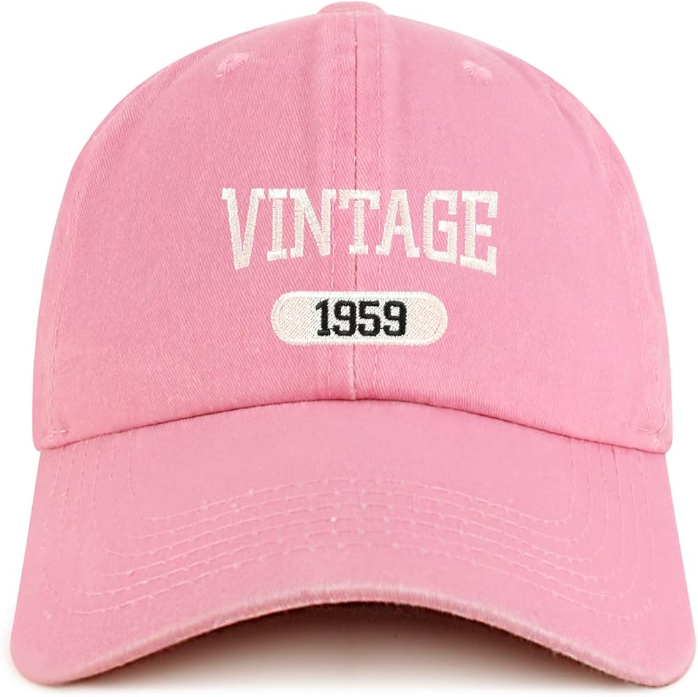 Trendy Apparel Shop Vintage 1959 Embroidered 65th Birthday Soft Crown Washed Cotton Cap