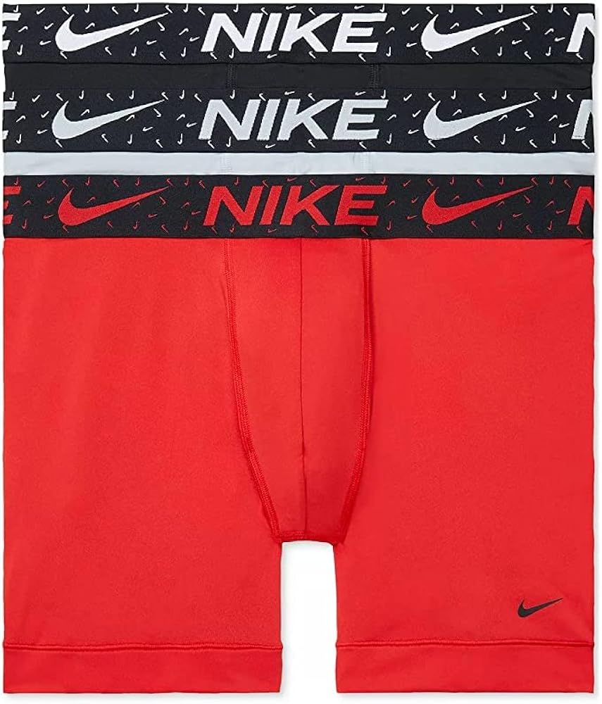 Nike Men's 3-Pack Dri-Fit Essential Micro Boxer Briefs (Red Multi Swoosh, XL)