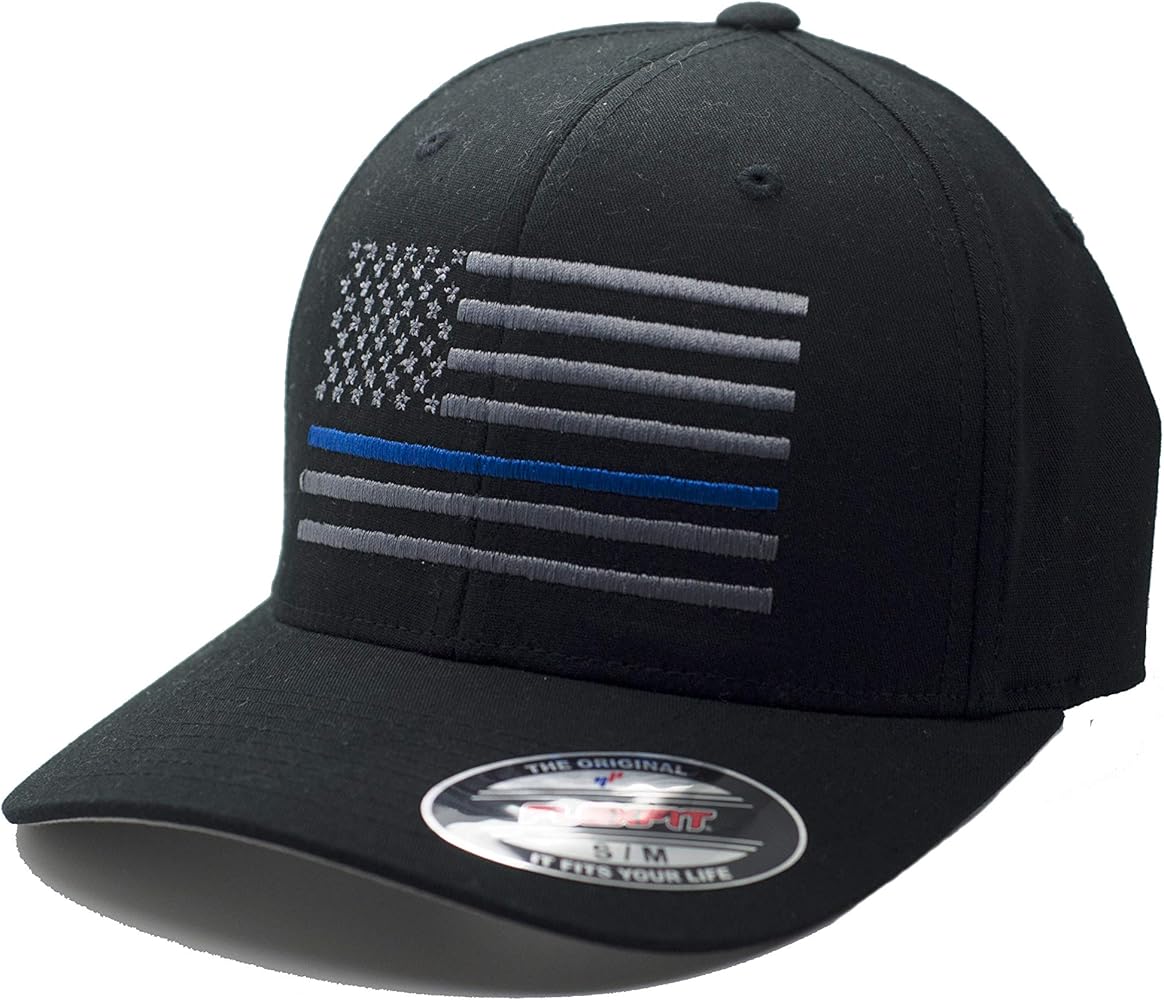 NEW American Thin Blue Line Flag Flexfit # 5001 Black Hat