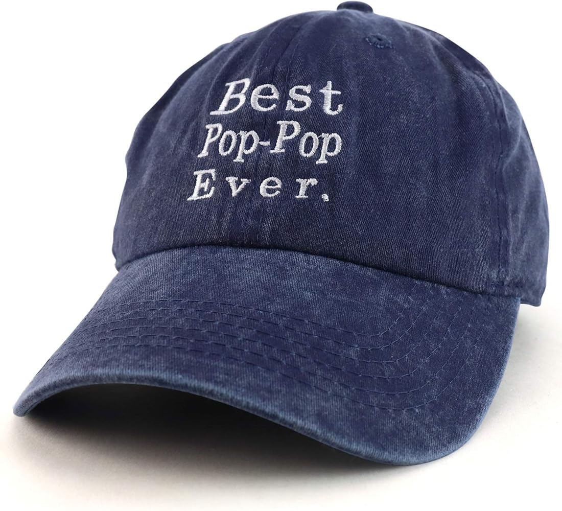 Trendy Apparel Shop Best Pop Pop Ever Embroidered Soft Fit Washed Cotton Baseball Cap