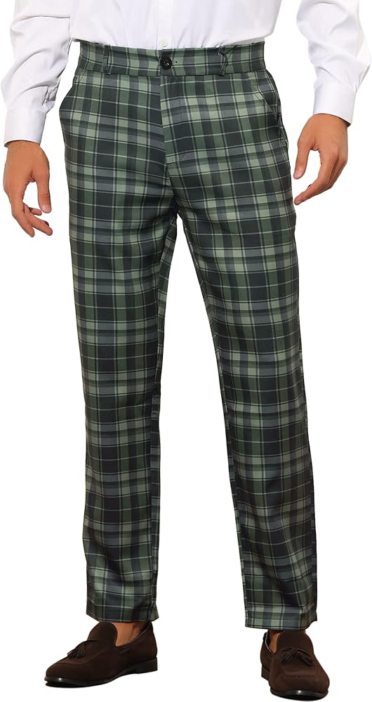 Lars Amadeus Plaid Suit Pants for Men's Straight Fit Casual Checked Pattern Trousers