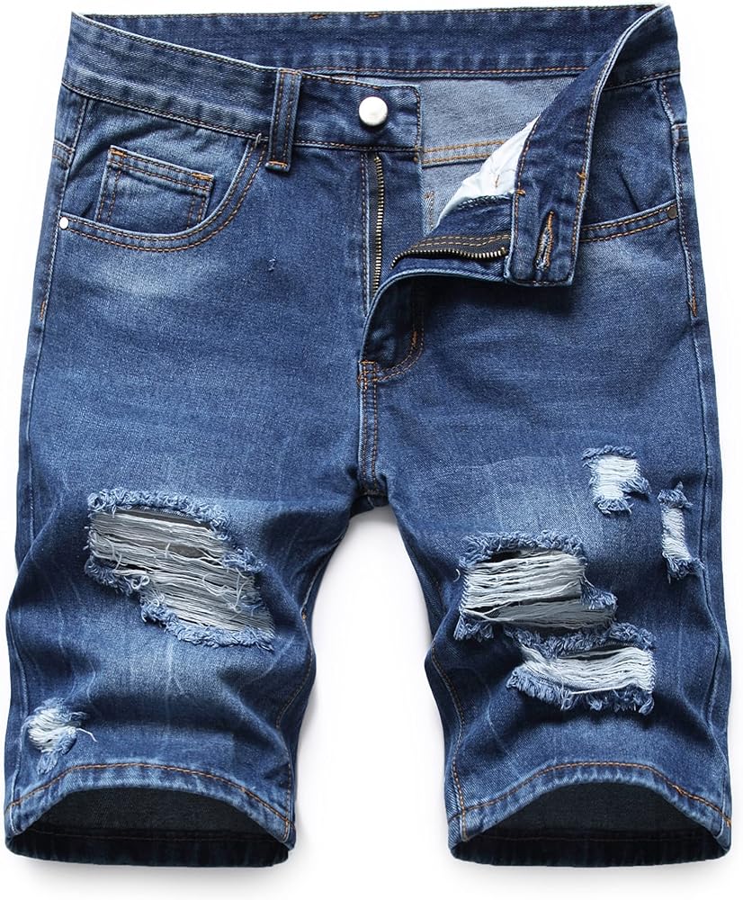 Men's Ripped Regular Fit 5-Pocket Jean Denim Short Summer Jeans