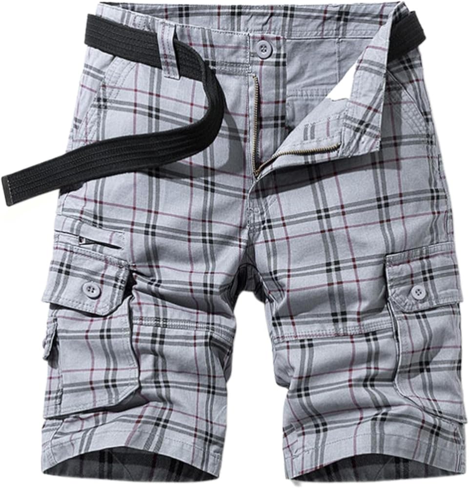 Men's Shorts Cargo Summer Multi Pocket Plaid Solid Shorts Casual Shorts for Men, Z02 Grey, 30