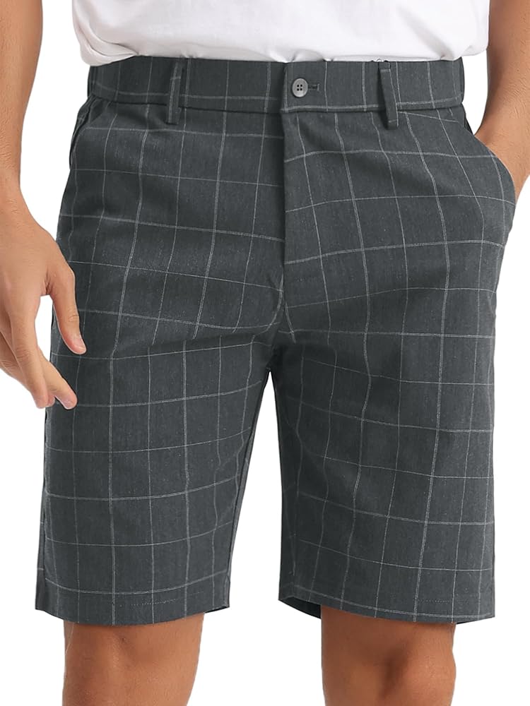 Lars Amadeus Formal Plaid Shorts for Men's Flat Front Classic Checked Dress Shorts