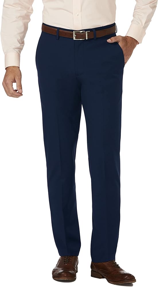 mens J.m Haggar Stretch Superflex Waist Slim Fit Flat Front Dress Casual Pants, Blue, 32W x 32L US