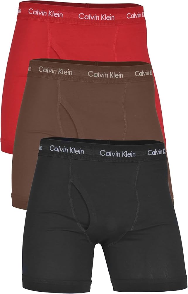 Calvin Klein Men's Cotton Stretch 3-Pack Boxer Brief (Medium, Red, Black, Brown)