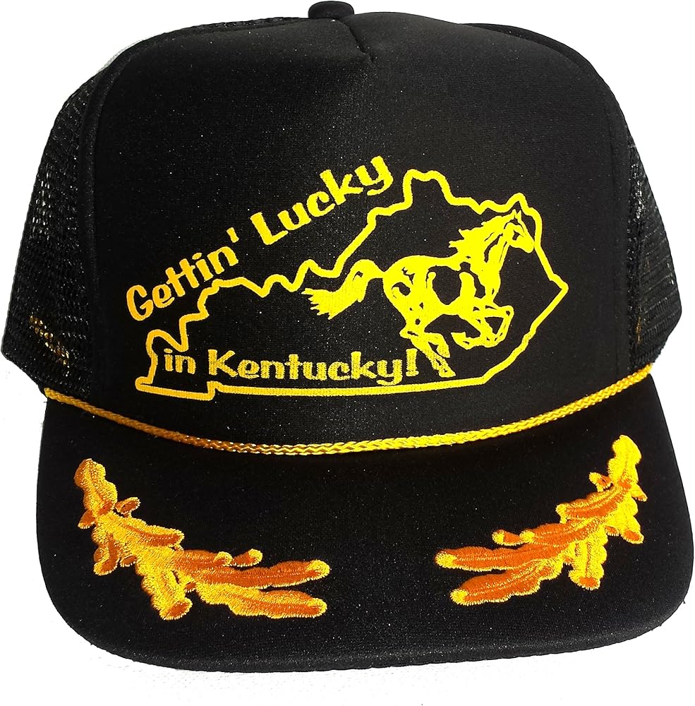 Gettin' Lucky in Kentucky Mesh Snapback Trucker Hat Cap Gold Leaf Captain