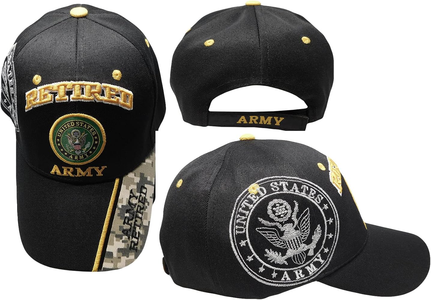 kys U.S. Army Retired Cap With Emblem- Black/Camo