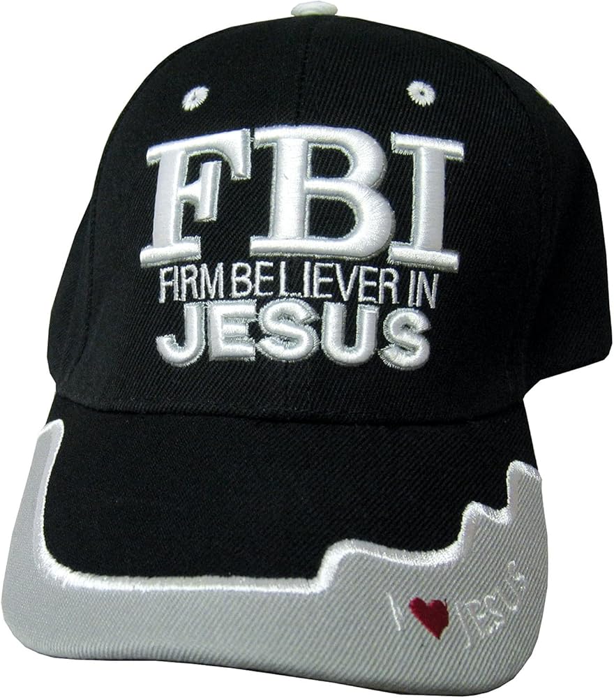 FBI Firm Believer in Jesus Black Canvas Baseball Cap with Embroidery | One Size Fits All | Hook & Loop Closure | 100% Polyester | Adjustable Velcro Band in Back | 6 Panel hat w/ 6 Eyelets