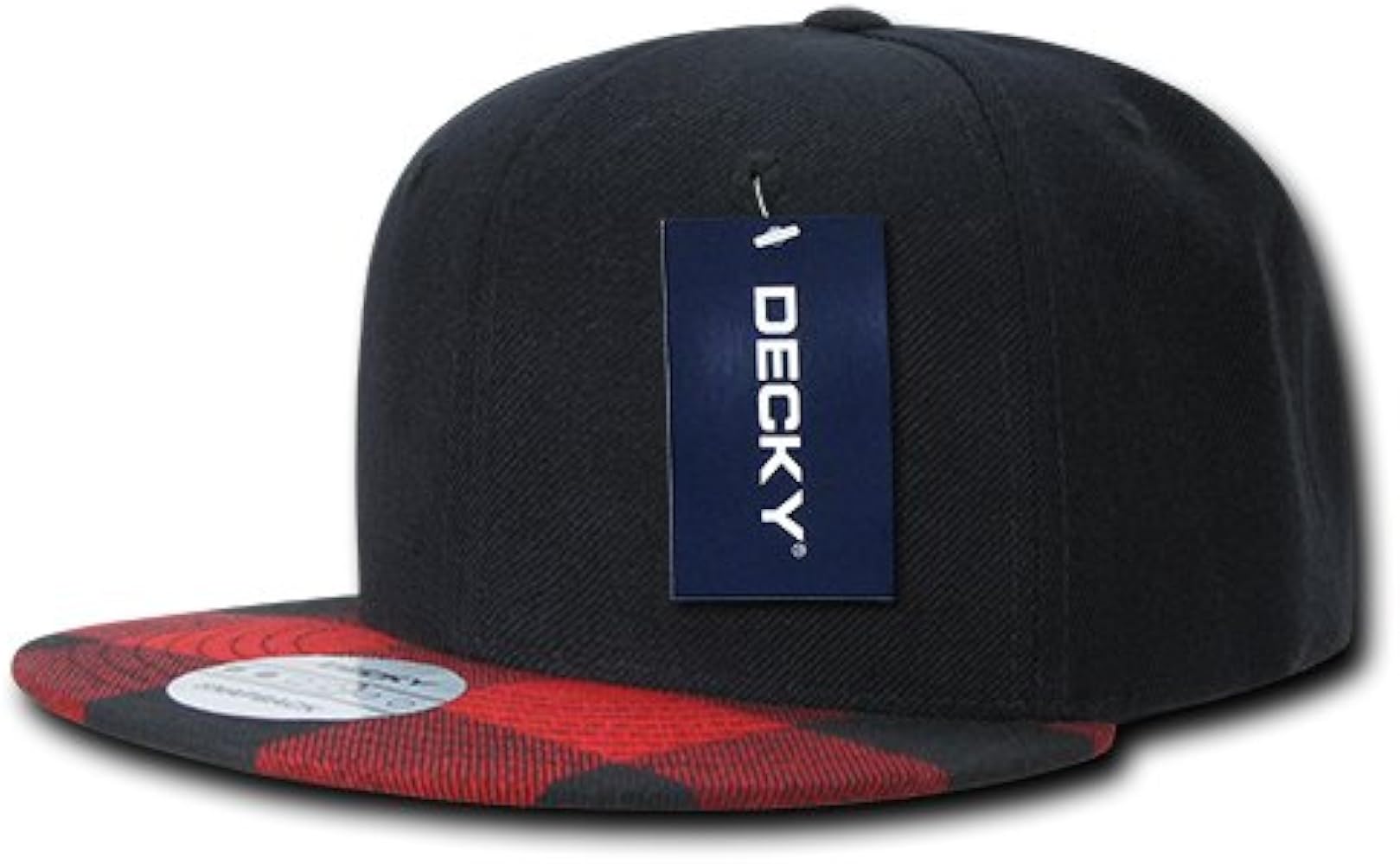 DECKY 1045-BLKRED Plaid Flat Bill Snapback, Black/Red, Black/Red