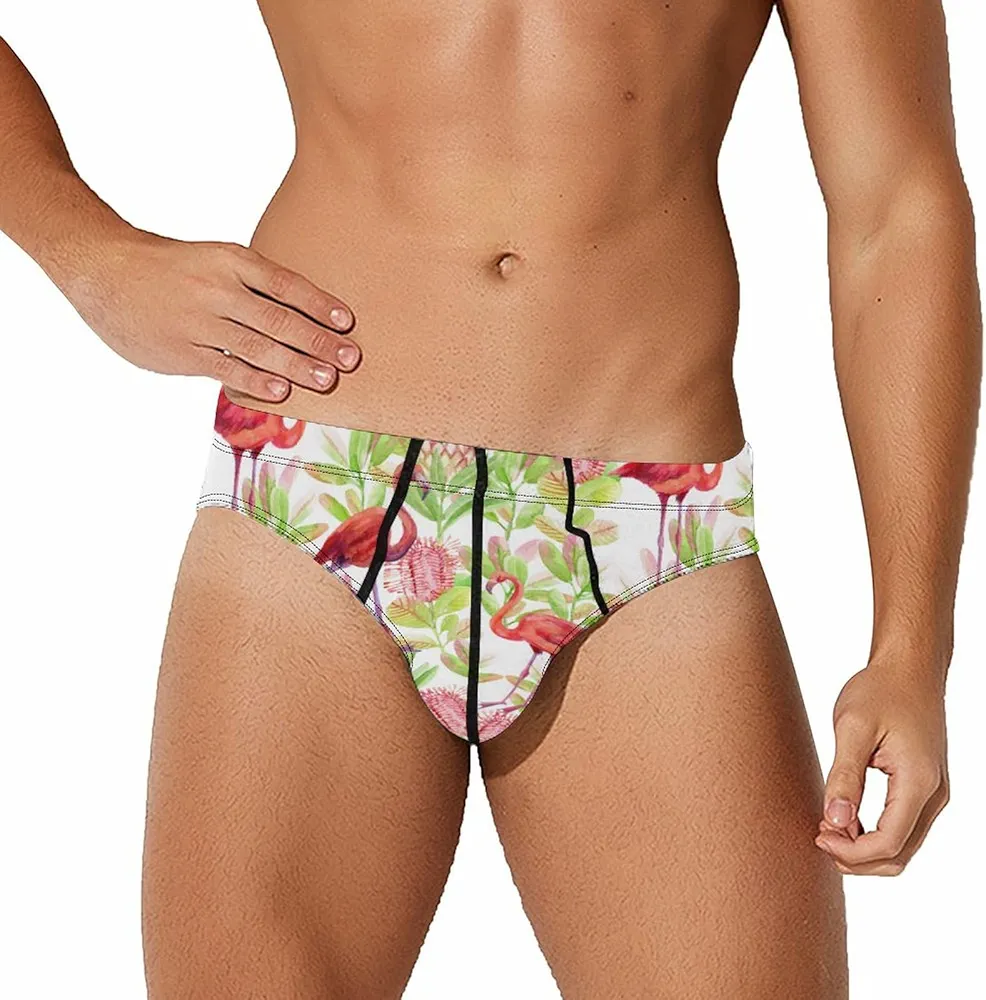 Protea Flower Flamingo Men's Briefs Low Rise Stretch Underwears Breathable Comfort Underpants