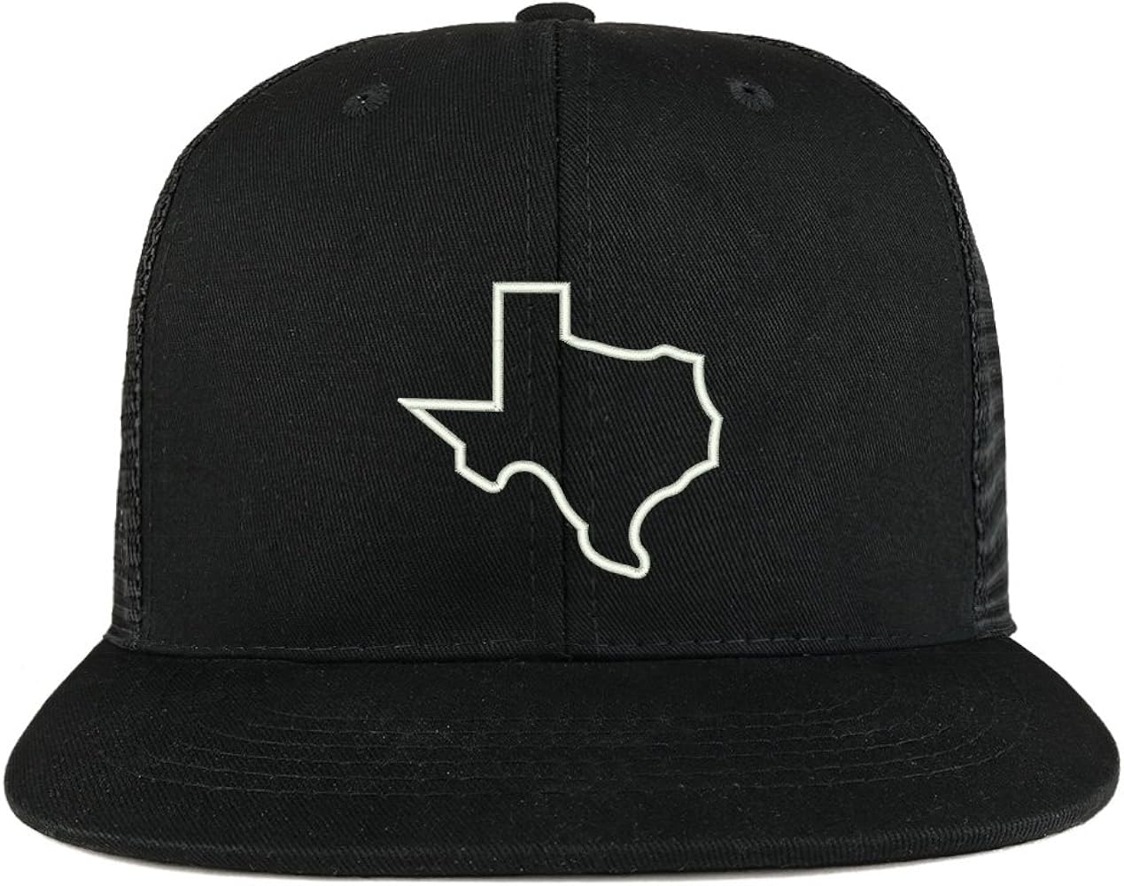 Trendy Apparel Shop Texas State Outline Embroidered Cotton Flat Bill Mesh Back Trucker Cap