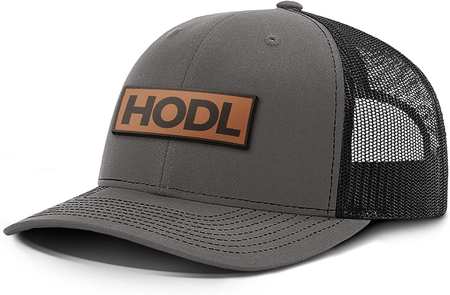 BustedTees HODL Leather Patch Back Mesh Hat Casual Wear Baseball Cap Men Breathable Mesh Back Adjustable Snapback Strap