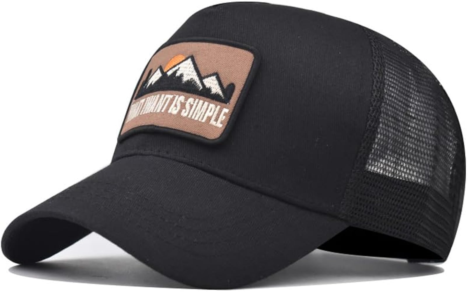 Mountain Trucker Hat for Men Women Embroidered Adjustable Snapback Mesh Baseball Caps Camo Orange