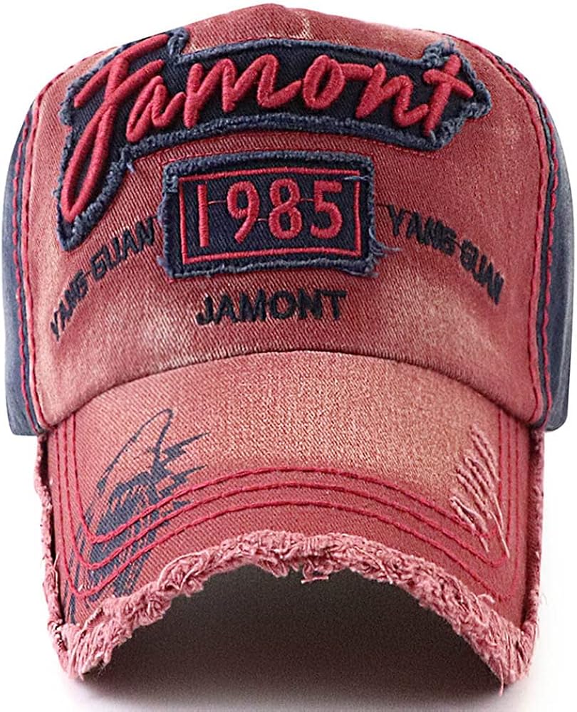 Men's Red Distressed Vintage Cotton Baseball Cap Snapback Trucker Hiking Hat