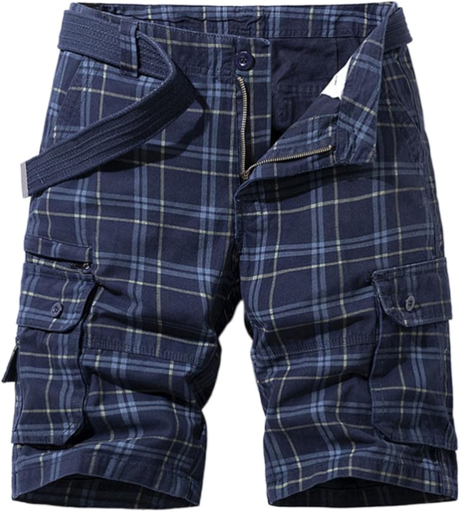 Men's Shorts Cargo Summer Multi Pocket Plaid Solid Shorts Casual Shorts for Men, Z02 Blue, 33