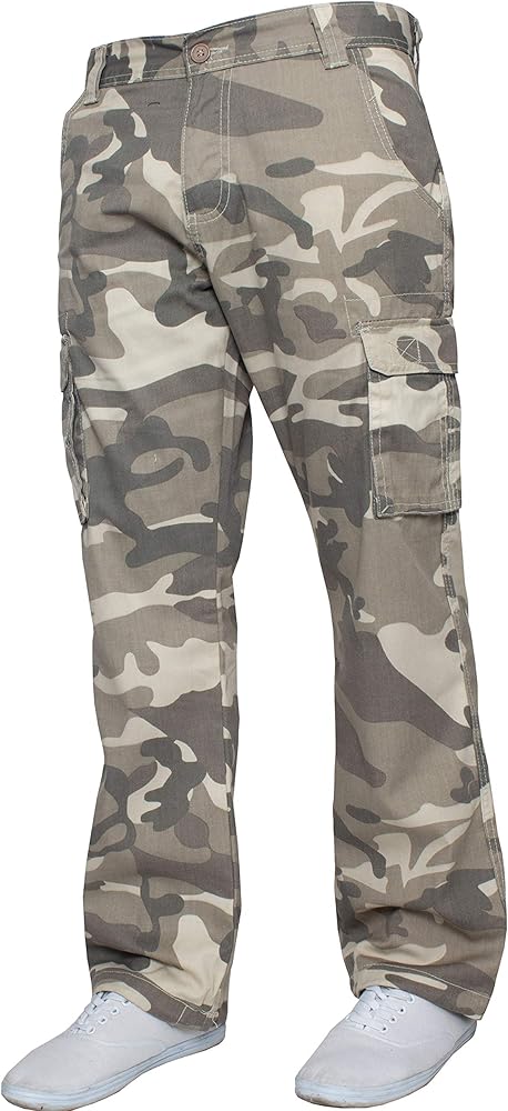 Kruze Mens Combat Cargo Trousers Camouflage Green Camo Summer Pants All Waist