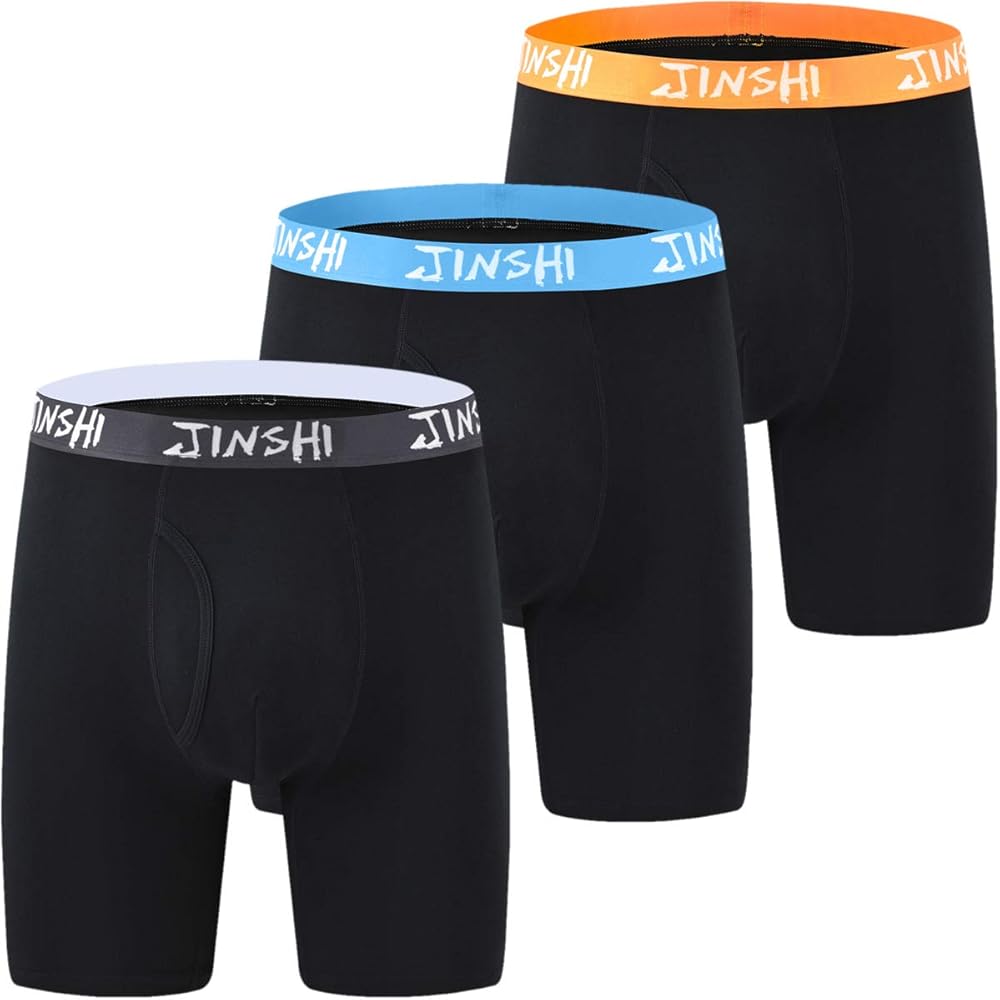 JINSHI Men's Underwear Boxer Briefs Long Leg Underpants 3Pack Soft Comfy