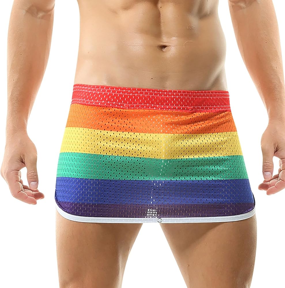 Rainbow Shorts for Men Gay Pride See Through Mesh Shorts Sexy Elastic Waist Strechy Breathable Underwear