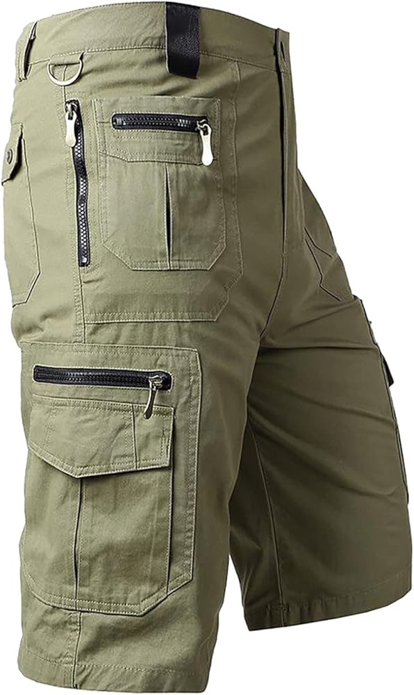 Men's Cargo Shorts Outdoor Casual Elastic Waist Relaxed Fit Cotton Lightweight Fishing Hiking Casual Shorts for Men