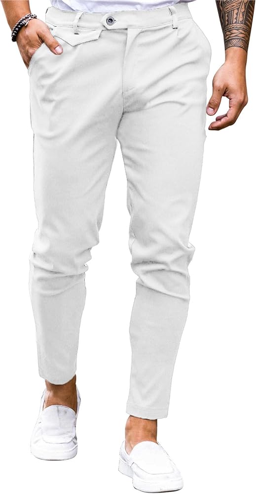 Mens Slim Fit Tapered Pants 5-Pocket Skinny Chinos Dress Pants Stretch Flat Front Casual Trousers