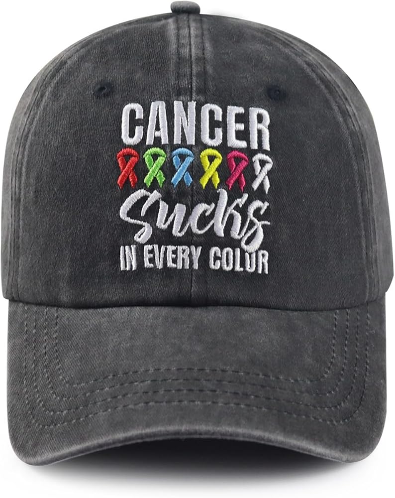 Cancer Such's in Every Color Hat for Women Men, Funny Adjustable Embroidered Cotton Red Pink Ribbon Cancer Awareness Caps