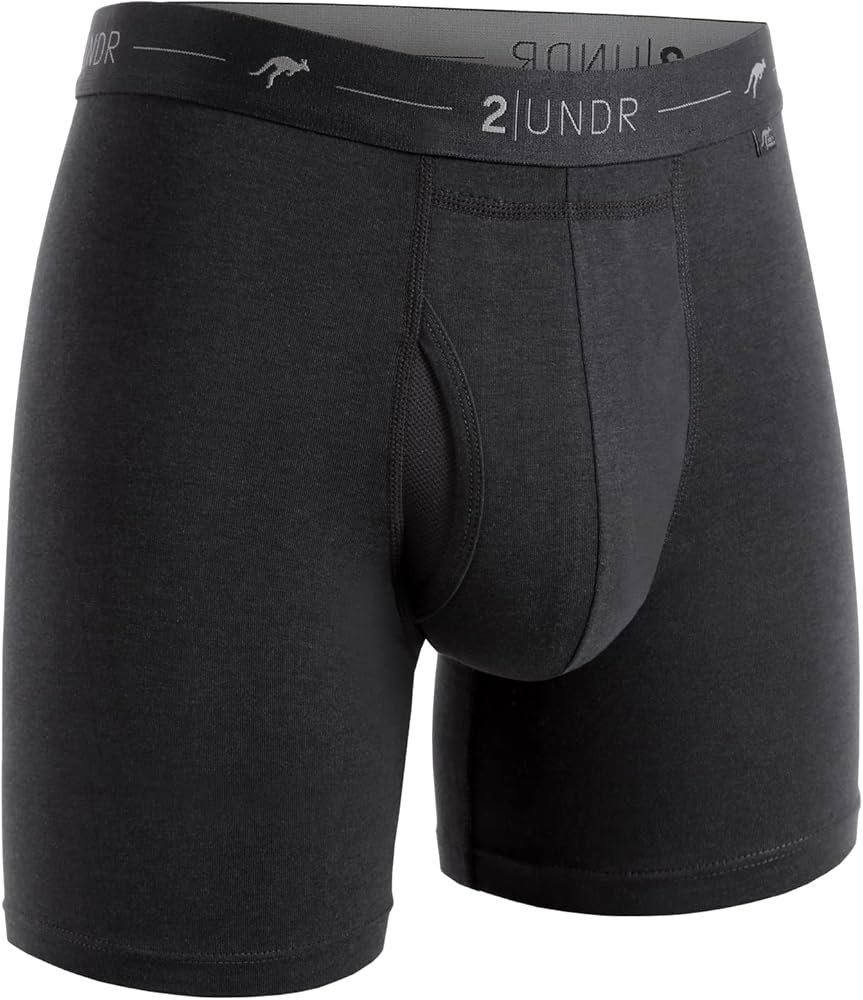 2UNDR Men's Day Shift 6" Boxer Brief Underwear (Black/Black, Small)