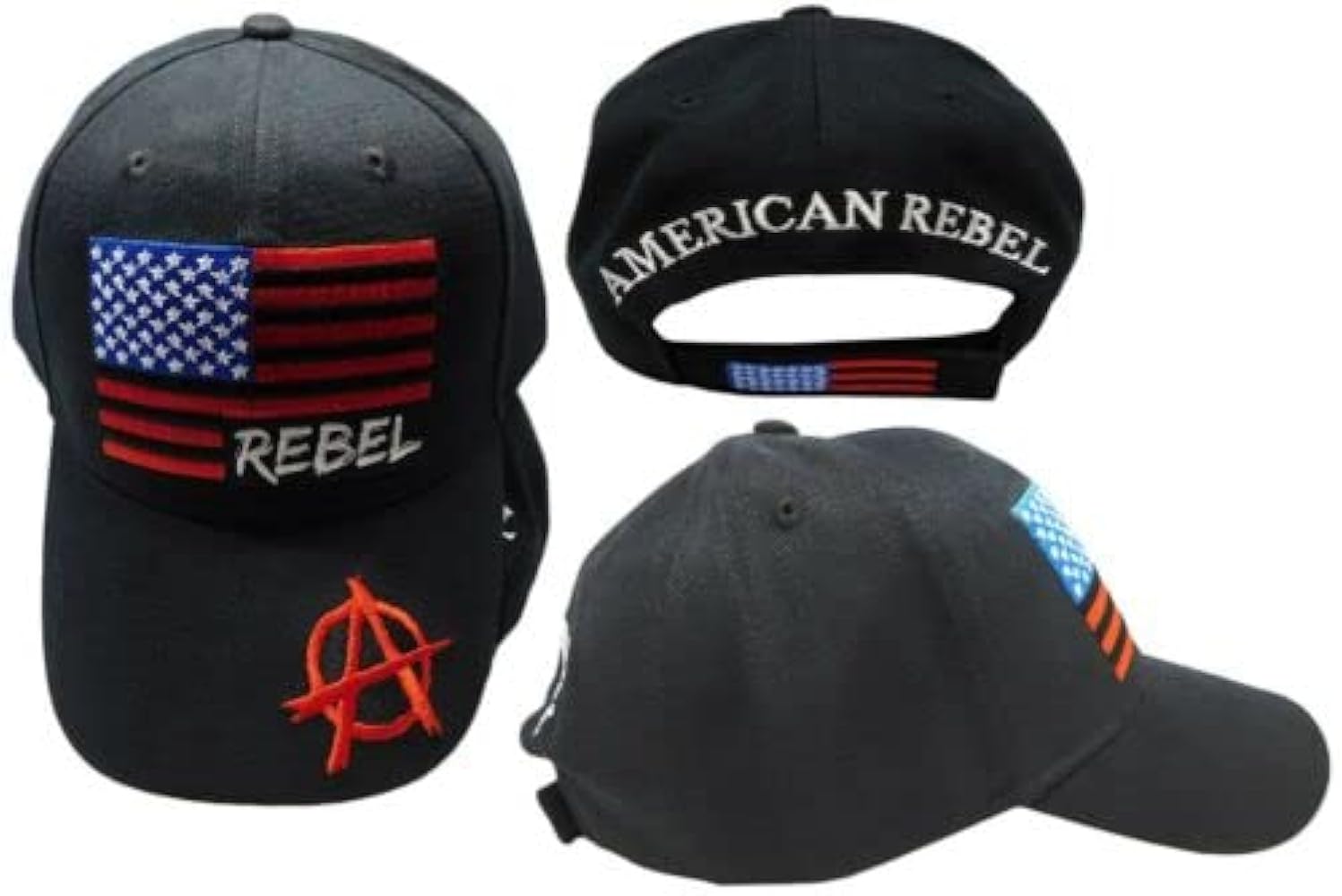 USA American Rebel Anarchy Black Cotton Adjustable Embroirdered Hat Cap CP00802