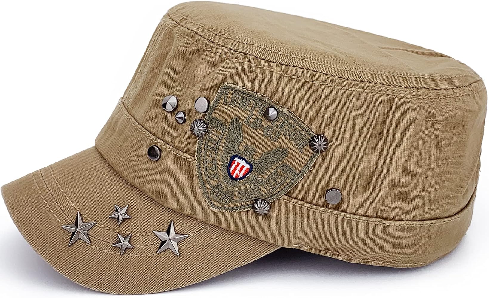 Men Women USA American Eagle Cadet Army Cap Bling Star Short Bill Military Hat US Flat Top Baseball Sun Cap