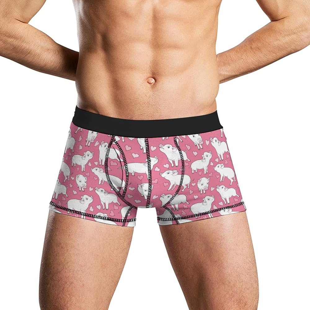 Pink Mini Pigs Men's Soft Underwear Breathable Boxer Briefs Casual Stretch Trunks