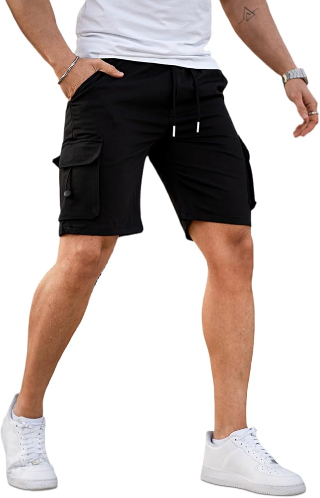 GINGTTO Mens Cargo Shorts 9 Inch Inseam Drawstring Work Shorts for Men Stretch Casual