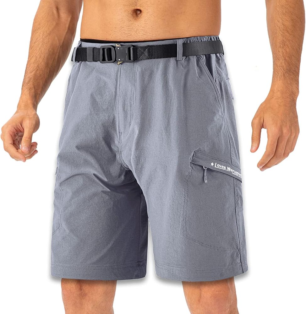 Quick Dry Cargo Shorts Men Outdoor Casual Stretchy Lightweight Fishing Hiking Breathable Comfortable Shorts No Belt