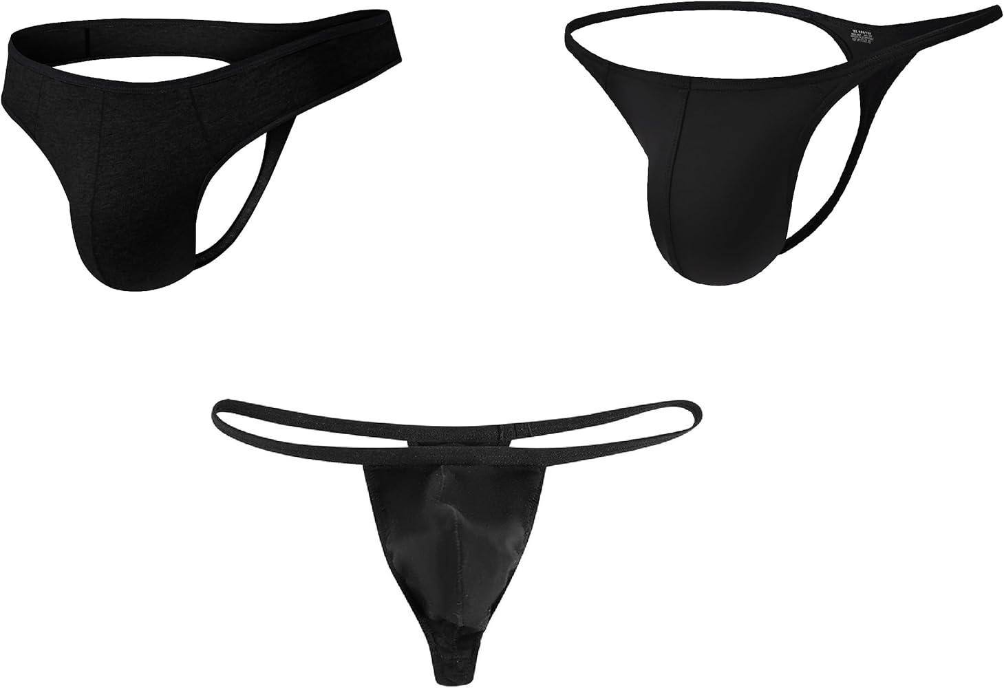 Men's G-string Thong Mix-Try 3 Pack Assorted Black Thong Set Low-Rise Stretch Sexy Soft Y-back