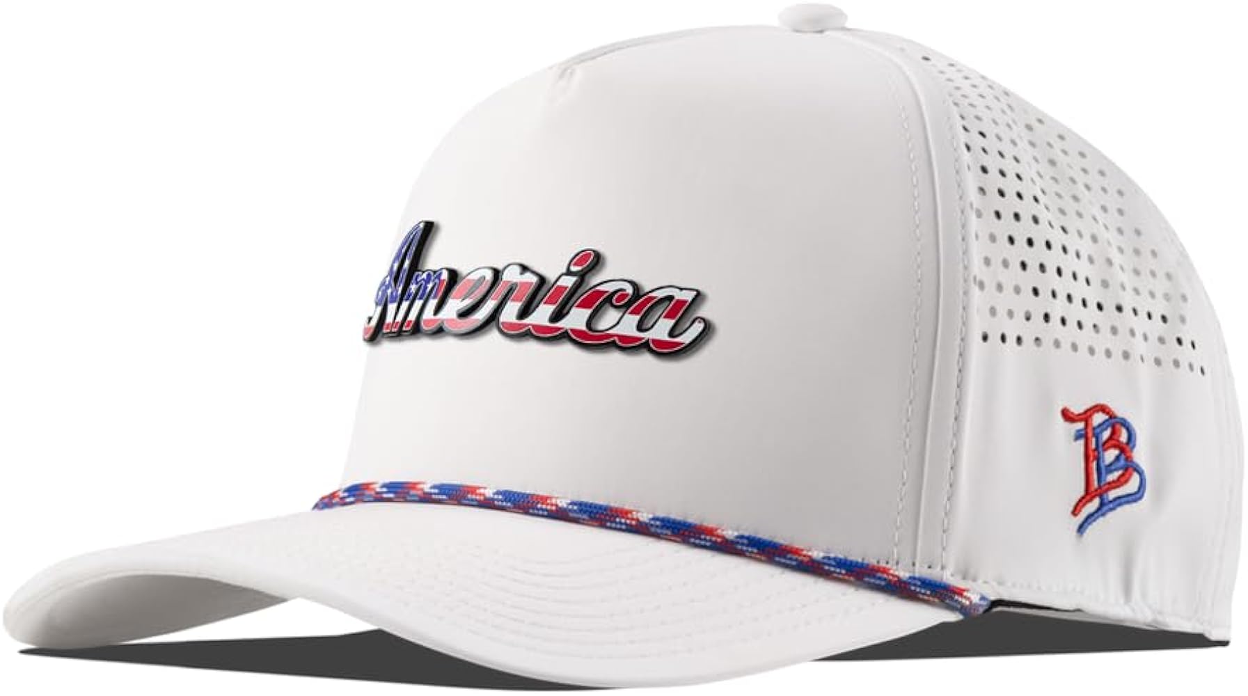 Branded Bills America Script Colored Leather 5 Panel Rope, Lightweight, Comfortable Baseball Cap