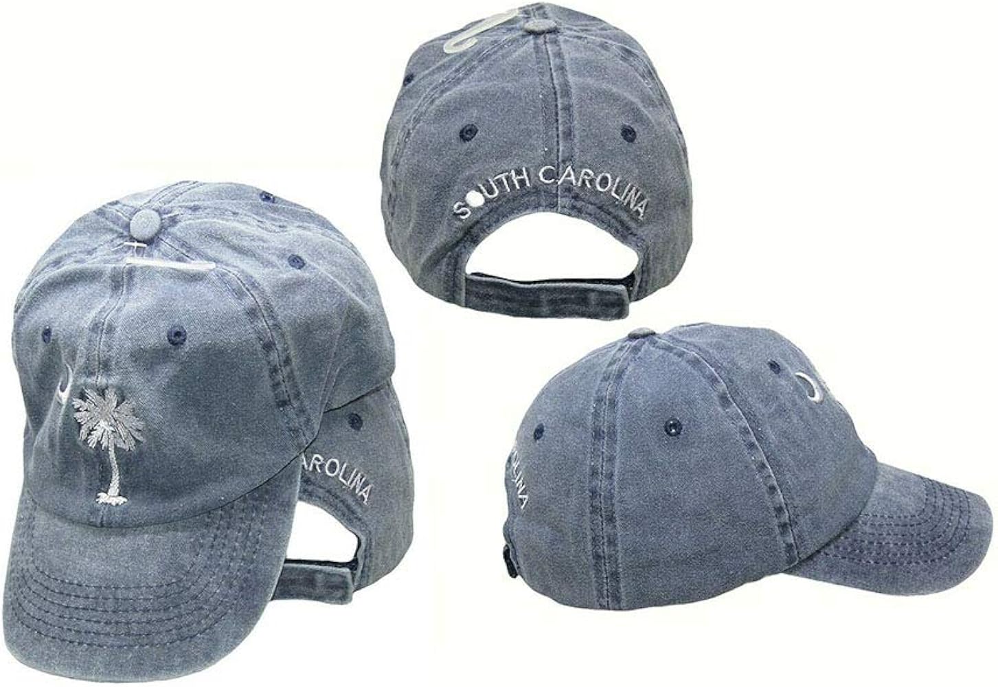 Trade Winds South Carolina SC Palmetto Crescent Moon Blue Washed Embroidered Ball Cap Hat