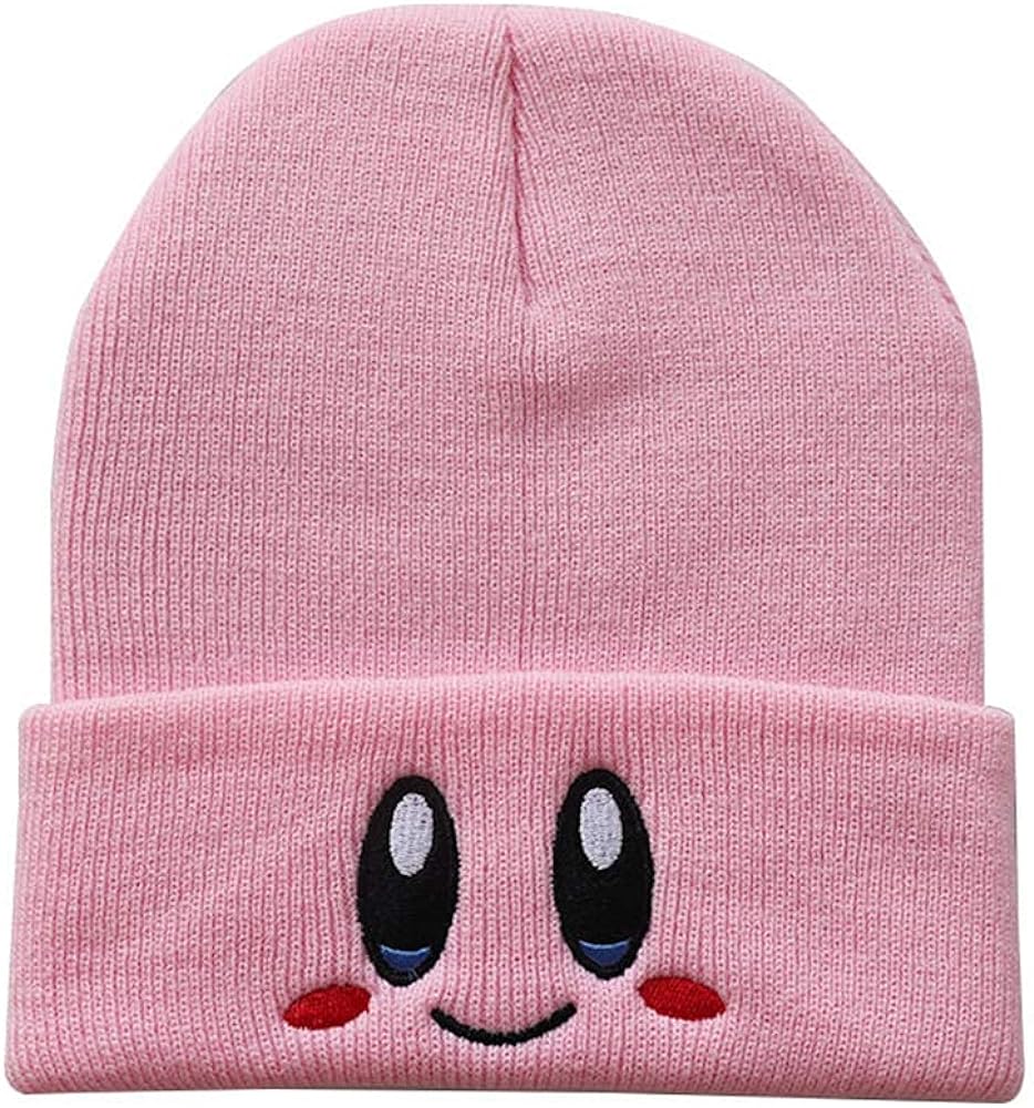 HlpiAMok PDTXCLS NisabellaLTD Kir-by Beanies hat Lovely face Embroidery Winter Knitted Hat Bonnet Cap for Men Women Stretchy Cap Pink