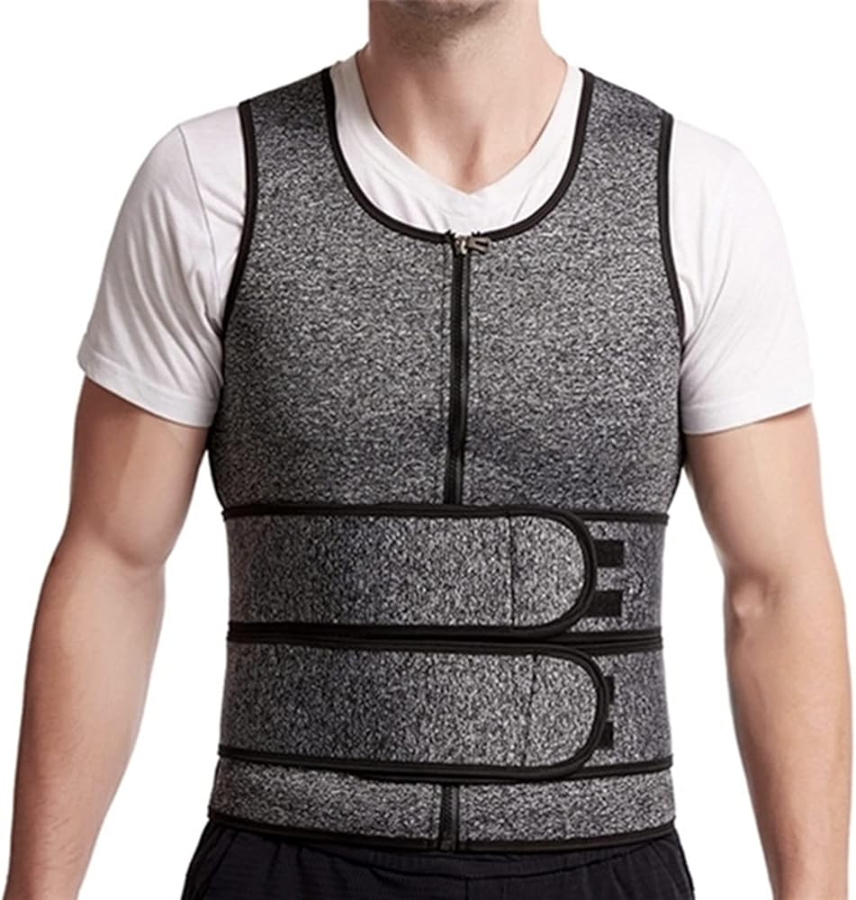 Male Body Shaper Wear Waist Belt Vest Tights Sports Shape Wear Zipper Tank Tops Elastic Slim Soft Vest Warm Grey