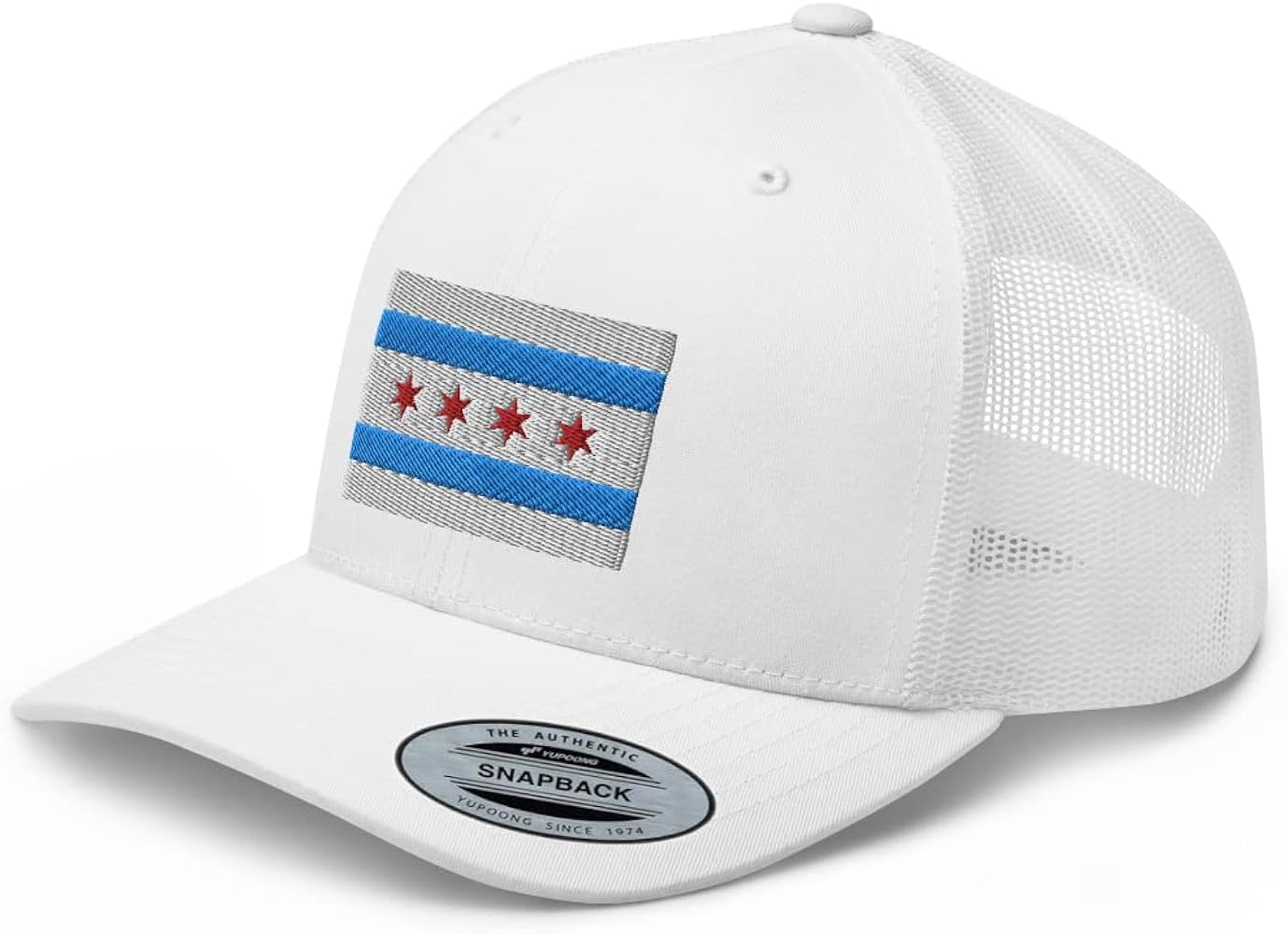 Chicago Flag Trucker Hat Mid Crown Curved Bill Adjustable Cap