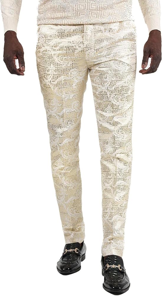 Barabas Men's Shiny Greek Fret Prints Design Chino Pants 2CP3102