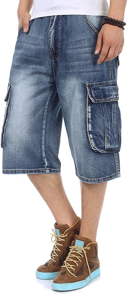 Men's Light Denim Cargo Short Vintage Jeans