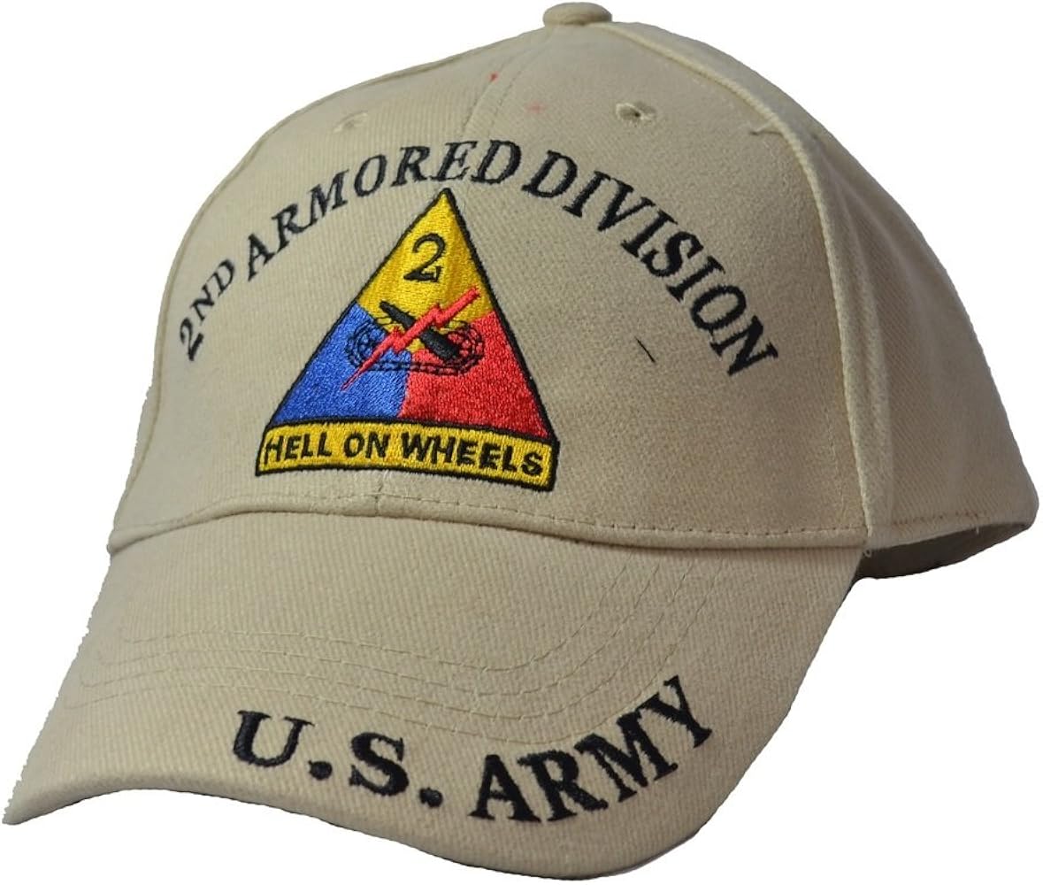 Eagle Emblems Mens 2nd Armored Division Tan Embroidered Ball Cap Adjustable Tan