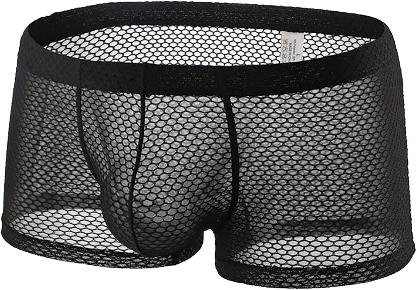 Ctreela Sexy Lingerie for Men Mesh See-Through Boxer Brief Fishnet Underwear Booty Shorts Solid Dual Pouch Underpants