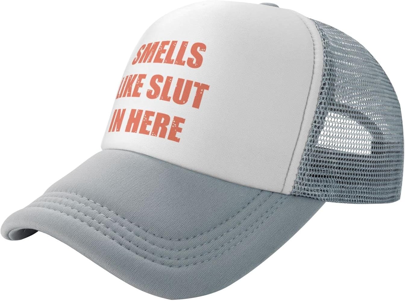 Smells Like Slut in HERE Funny Baseball Cap Adjustable Trucker Hats Sports Hat Men Women Funny Gift Mesh Fishing Cap