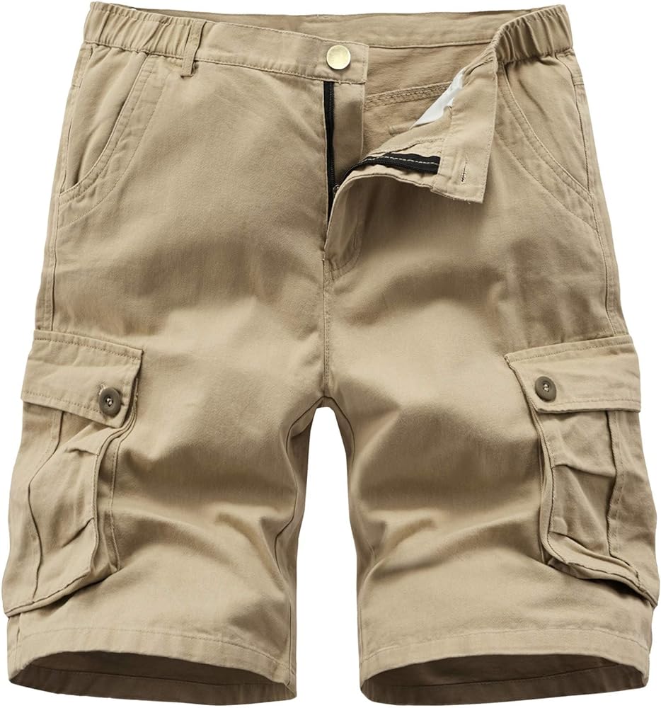 Vcansion Men's Cargo Shorts Casual Cotton Multi-Pockets Elastic Waist Camo Shorts