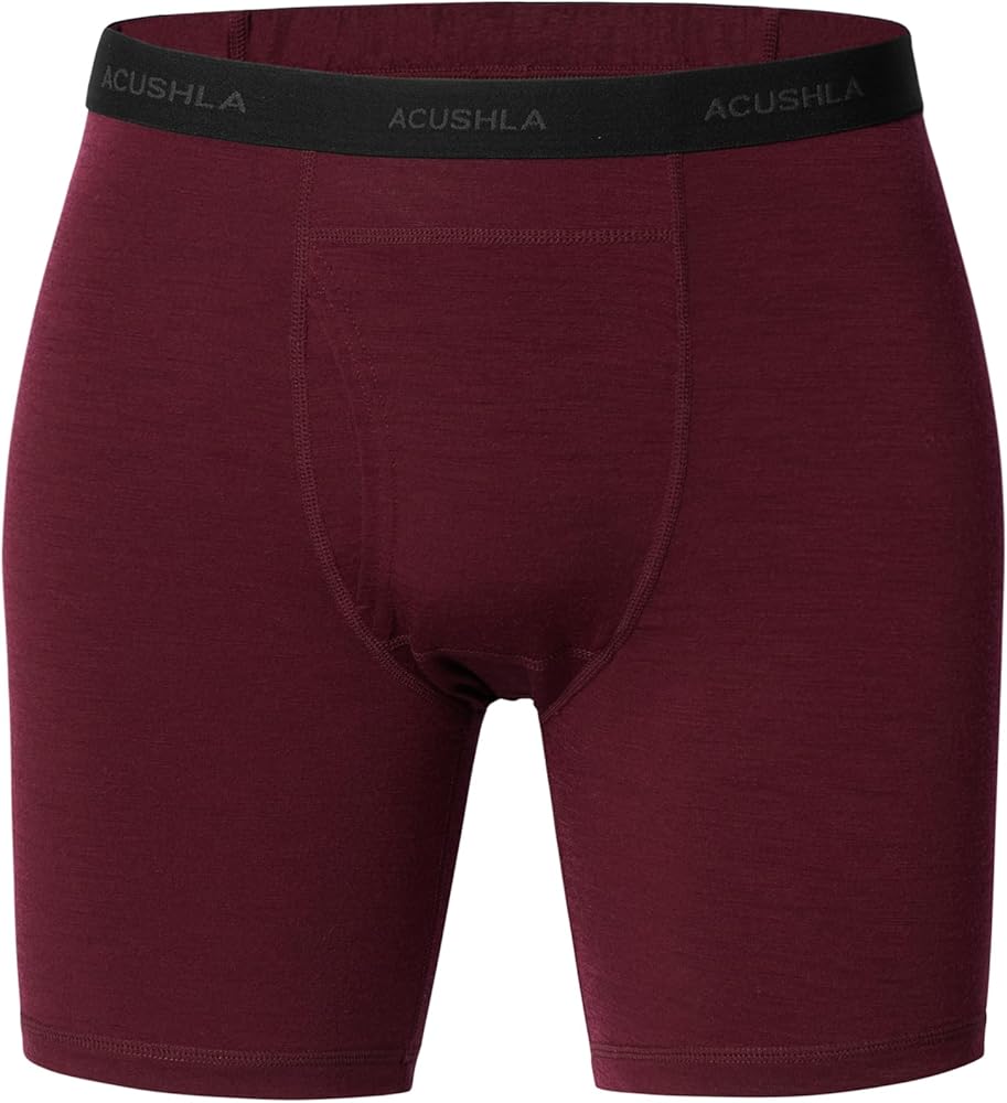 ACUSHLA Merino Wool Boxer Briefs for Men - Breathable Soft Odor Control Base Layer Underwear Long-leg and Trunk Underpants