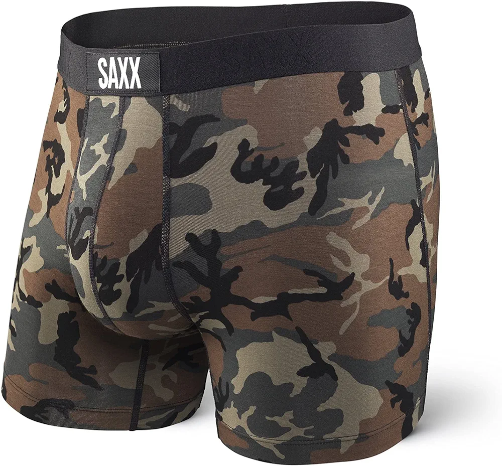 SAXX Underwear Co. Men's Vibe Super Soft Boxer Brief, Woodland Camo, Medium