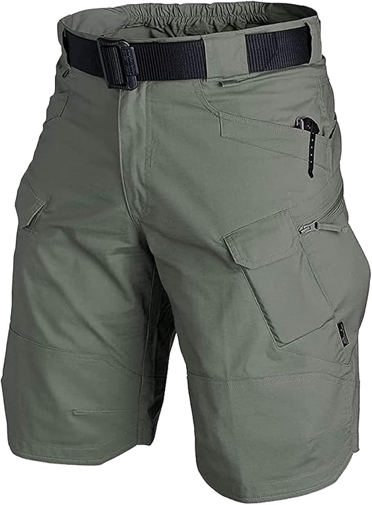 YAXHWIV Mens Tactical Shorts 11" Waterproof Hiking Fishing Breathable Quick Dry Cargo Short Shorts(NO Belt)