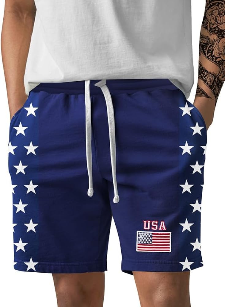 Arvilhill Men's 4th of July Board Shorts American Flag Shorts with Pockets