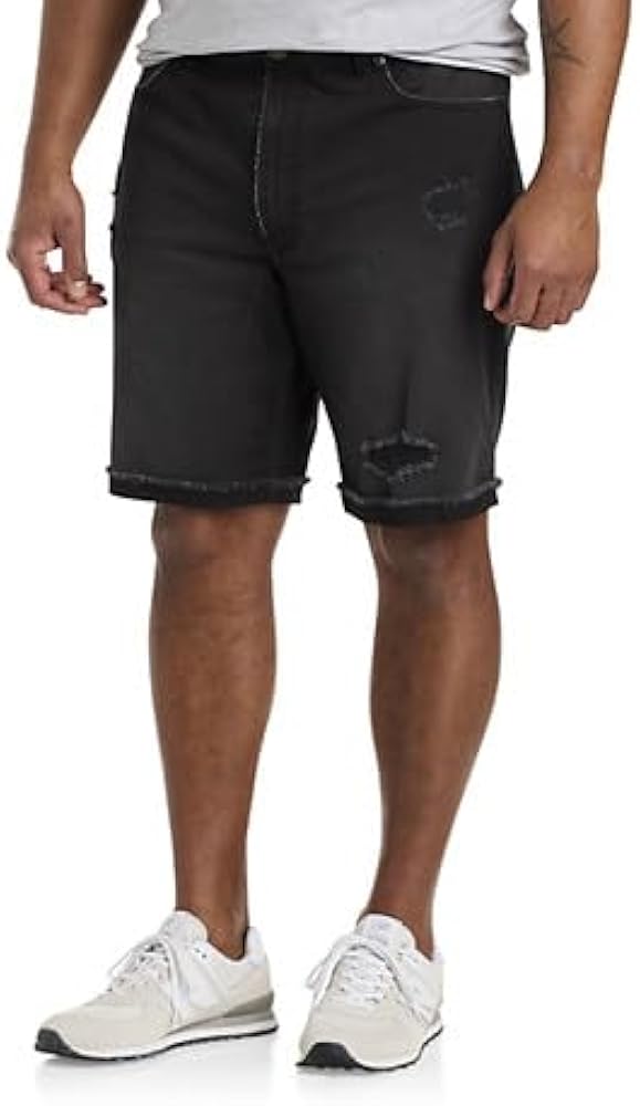 True Nation by DXL Men's Big and Tall Athletic-Fit Destructed Denim Shorts, Black